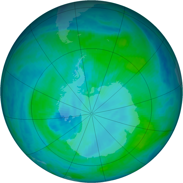 Antarctic ozone map for 20 January 2000